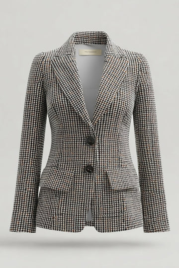 Grey Mix Peak Lapel Single Breasted Houndstooth Women Blazer